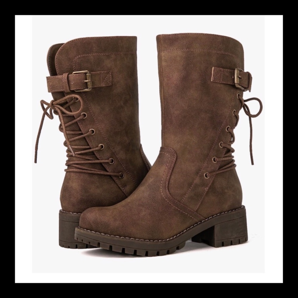 NWOT Women’s 8.5 Vegan Leather Biker Boots